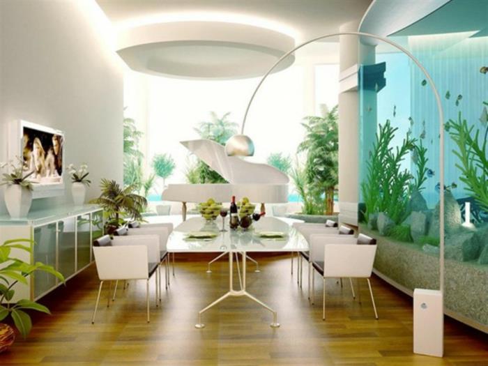 akvaario perustettu suunnitteluilmapiiri sisustusesimerkit seinäsuunnittelu valkoinen violetti