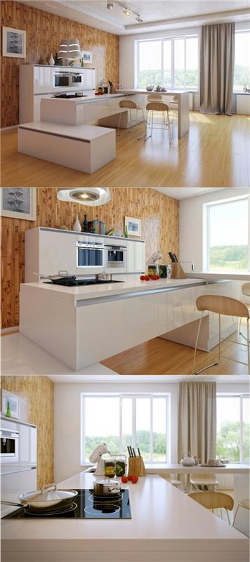 työtaso keittiö moderni keittiö suunnittelu puuseinä