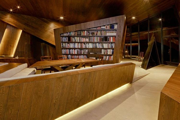 arkkitehtuuri ja design puukalusteet talon kirjasto sisustus olohuone
