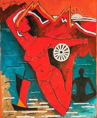 mf hussain Bharat Mata maleri