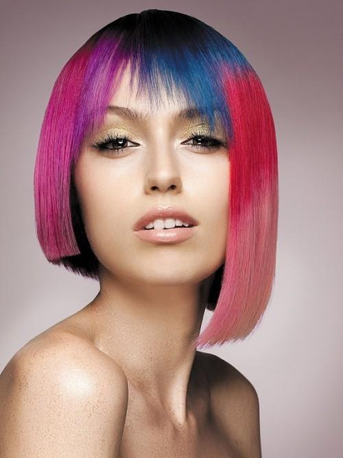 epäsymmetriset kampaukset värikkäitä epäsymmetrinen kampaus monivärinen vaaleanpunainen