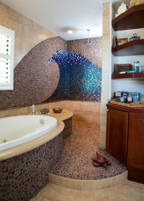 houkutteleva kylpyhuone design kylpyamme mosaiikki seinän suunnittelu meri