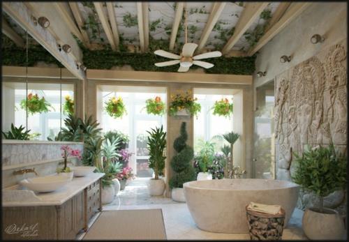 Houkutteleva kylpyhuone design kylpyamme kasvit alakatto