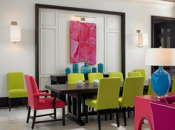 Houkutteleva väripaletti vihreän vaaleanpunaisen ruokapöydän pöydän sisustuksessa