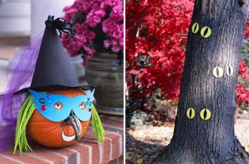 ulkona koristelu halloween -ideoita tee se itse DIY puun silmät
