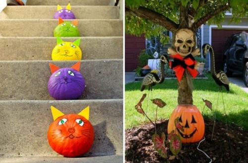 ulkona koristelu halloween -ideoita tee se itse DIY värikkäitä kissoja