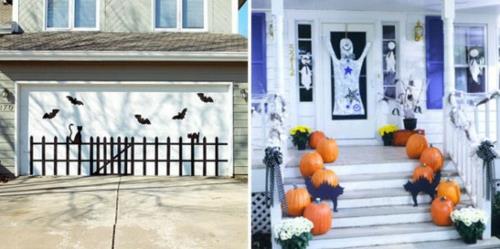 ulkokoristelu halloween -ideat tee se itse DIY portaat valkoinen