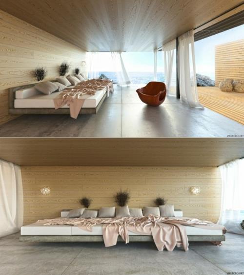 poikkeukselliset makuuhuoneen mallit nojatuolit verhot meri puu yksityisyysnäytöt