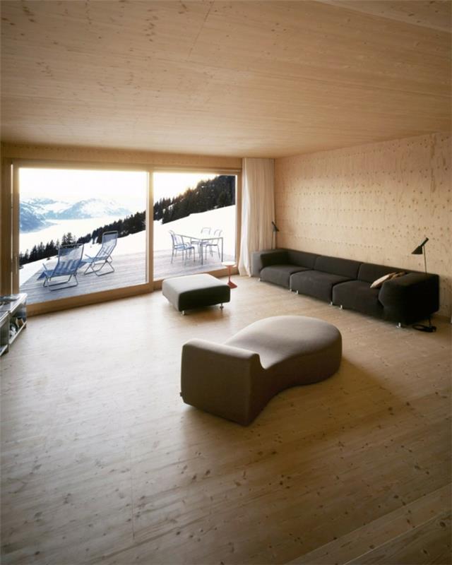 poikkeukselliset loma -asunnot bergen alpit sveitsi vaalea puu minimalistinen sisustus