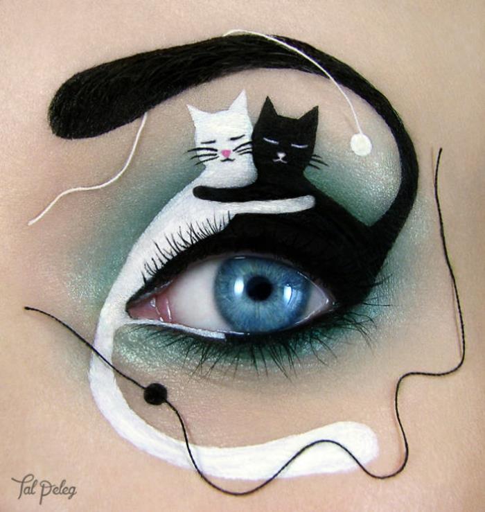 Silmien meikkitaiteilija Tal Peleg musta kissa valkoinen kissa