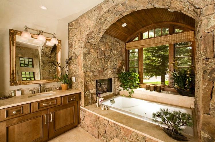 epätavalliset kylpyhuonekalusteet maalaismainen ikkuna kivi kylpyhuonekalusteet