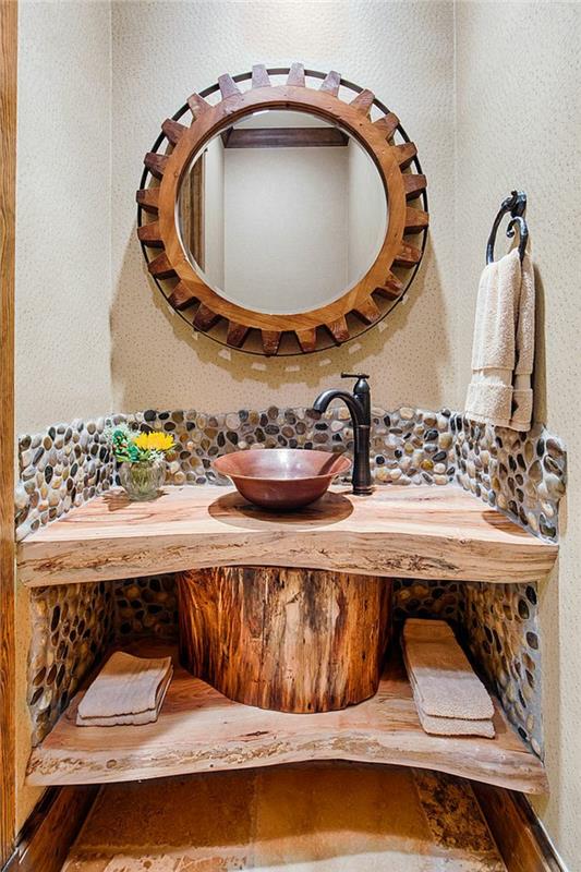 epätavalliset kylpyhuonekalusteet maalaismainen peili puukehys kylpyhuonekalusteet