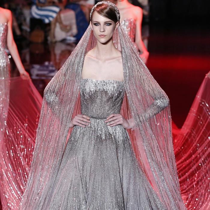 epätavalliset hääpuvut haute couture elie saab 2013 kokoelma hääpuku hopea tylli