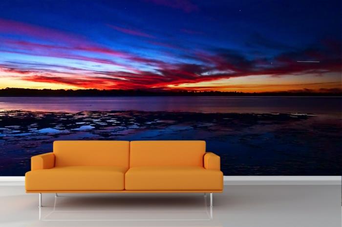 hieno tapetti ranta auringonlasku oranssi sohva