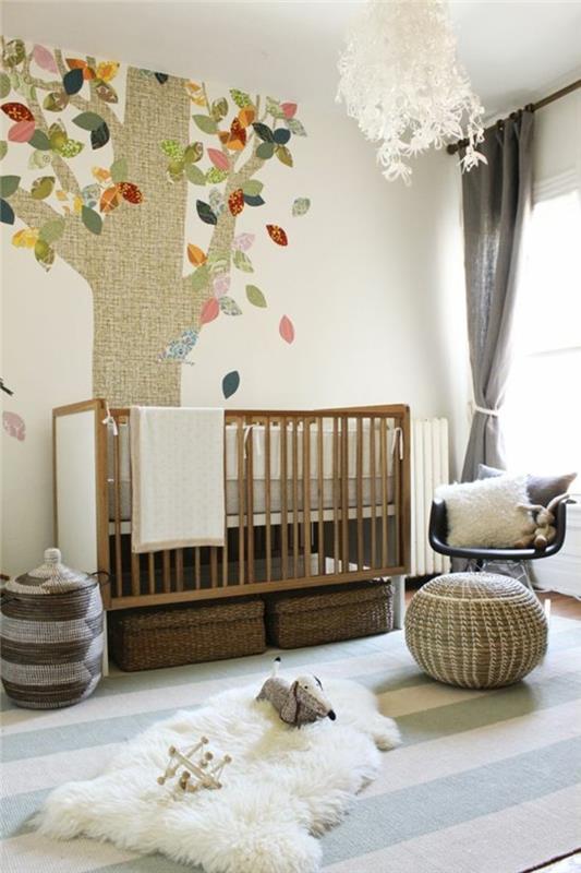 vauvan huoneen sisustusideoita epätavallinen seinäsuunnittelu raita matto