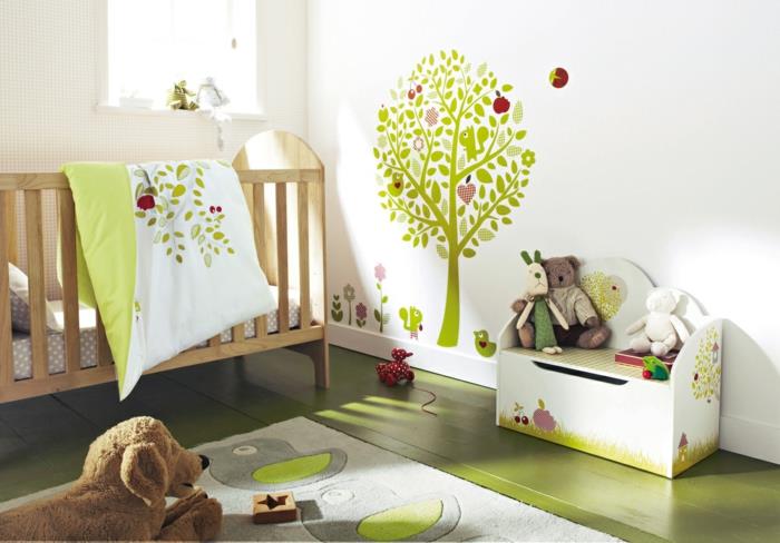 vauvan huoneen sisustusideoita vihreitä elementtejä leluja