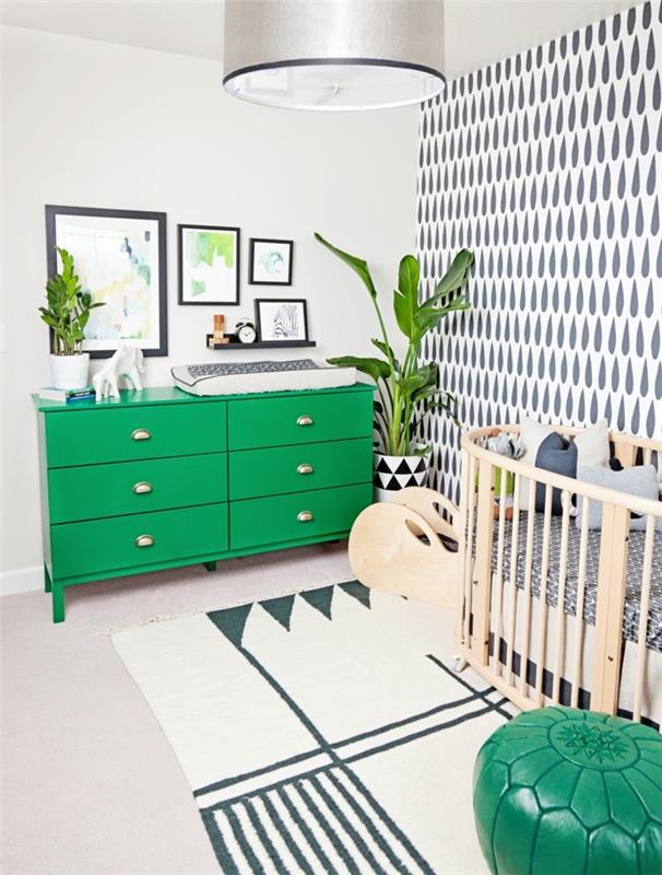 vauvan huoneen sisustusideoita vihreä pukeutuja valo matto
