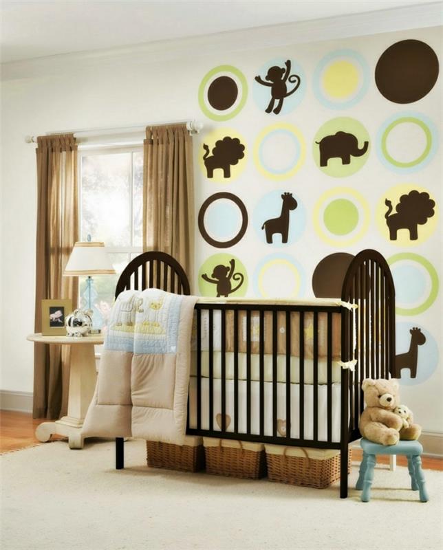 lastenhuoneen suunnittelu vauvan huone tyylikäs pinnasänky suuri seinän suunnittelu hauska