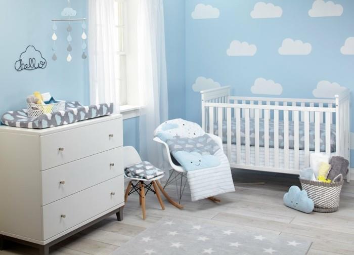 vauvan huoneen värit siniset seinät pilvet tähti matto