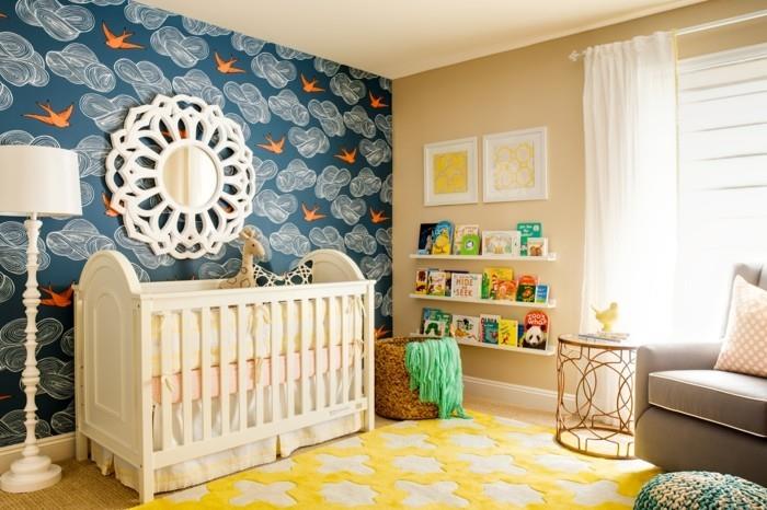 vauvan huoneen värit värillinen seinän suunnittelu avoimet seinähyllyt