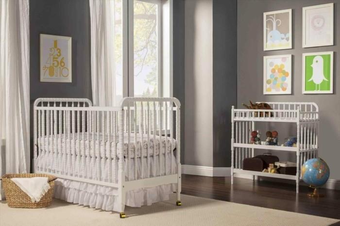 vauvan huoneen värit harmaat seinät valkoiset huonekalut