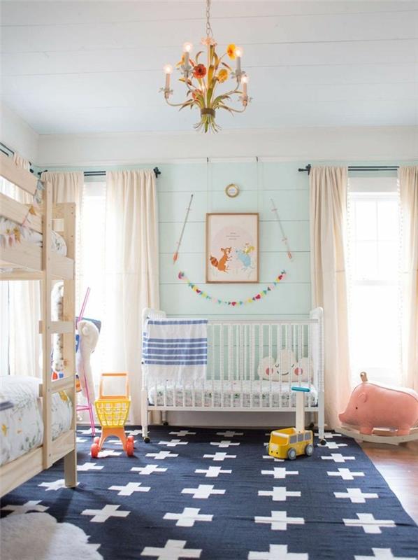 vauvan huoneen värit vaaleanvihreä aksentti seinä sininen matto