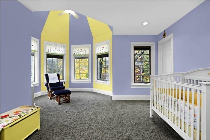 vauvan huoneen värit violetti keltainen yhdistä harmaa matto