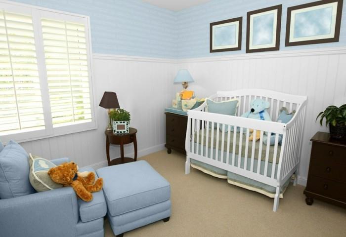 vauvan huoneen värit ideoita sininen valkoinen yhdistää