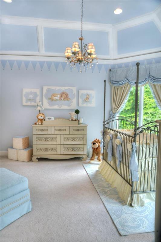 lastenhuoneen suunnittelu vauvan huoneen suunnittelu vaaleansininen seinäväri pukeutujamatto
