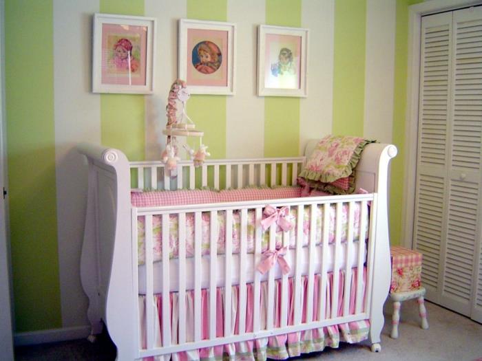 design vauvan huoneen seinän suunnittelu raidat vihreä beige