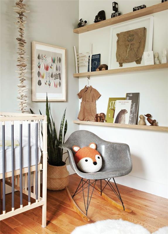vauvahuone ideoita vauvan sängyn seinän suunnittelu puiset hyllyt puulattia