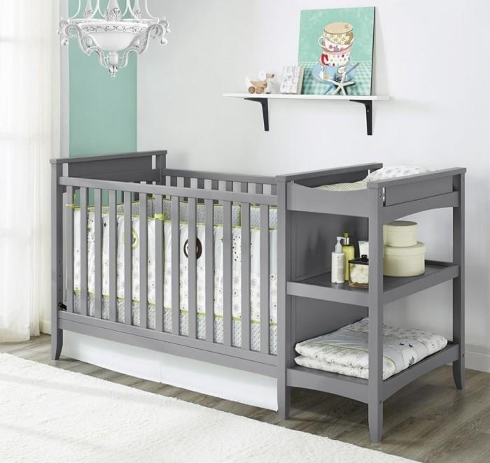 vauvahuone ideoita harmaa vauvan sänky hoitopöytä