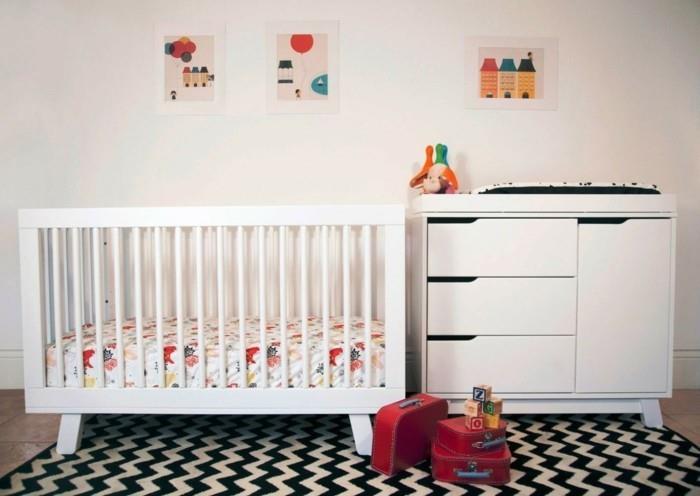 vauvahuoneideoita, jotka sopivat huonekaluihin siksak -matto