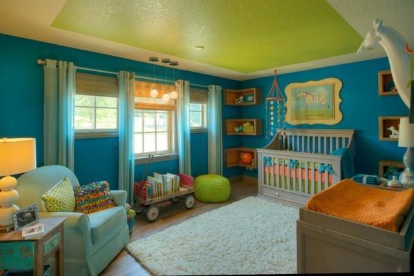 vauvahuone poika ideoita siniset seinät vihreä katto valo matto