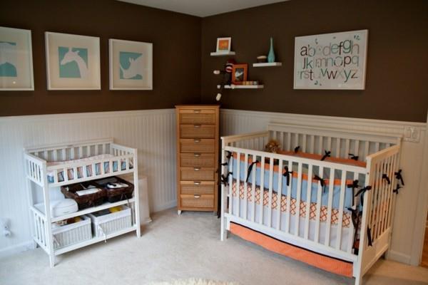 vauvan huone poika ideoita ruskea seinän väri vaaleat huonekalut