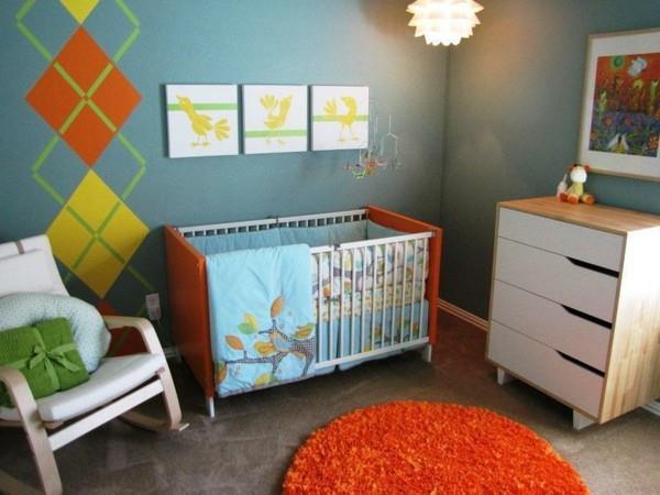vauvan huone poika ideoita pyöreä matto oranssi