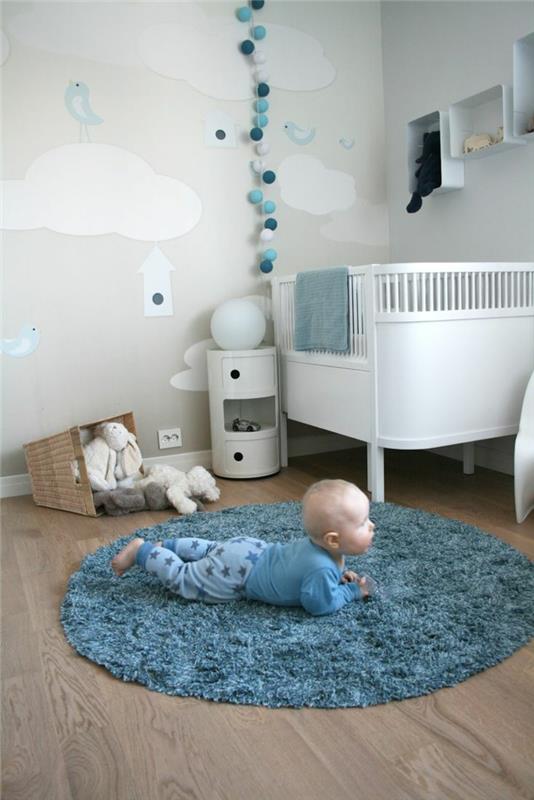 Täydellinen vauvan huone perustettu lattia pyöreä matto sininen