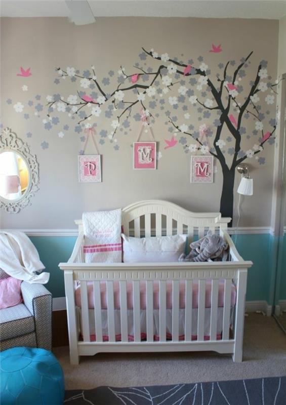Täydelliset lastenhuoneen seinän suunnitteluideat vauvan sänky valkoinen