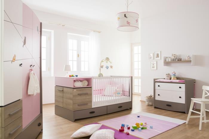 Lastenhuoneen suunnittelu, vauvan huone tyylikäs, houkutteleva, kaunis väriyhdistelmä