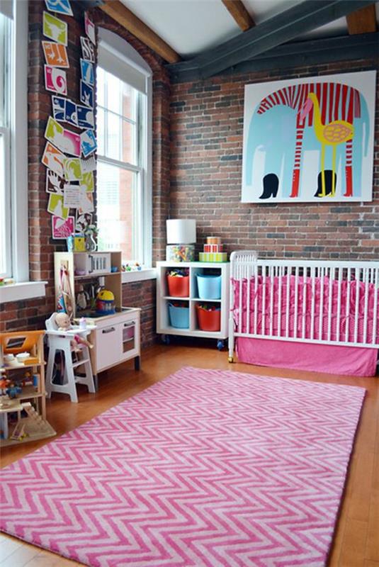 vauvan huoneen matto siksak -kuvio vaaleanpunaisia ​​vivahteita
