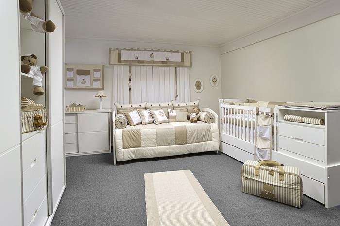 lastenhuoneen suunnittelu vauvan huoneen maton juoksija valkoinen lasten huonekalut beige seinän suunnittelu
