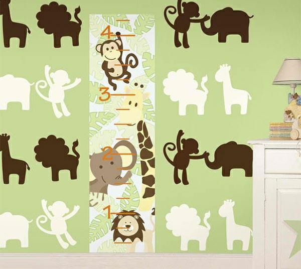 vauvahuoneen seinän suunnittelu seinätarrat metsäeläimet elefantit apinat kirahvit leijonat