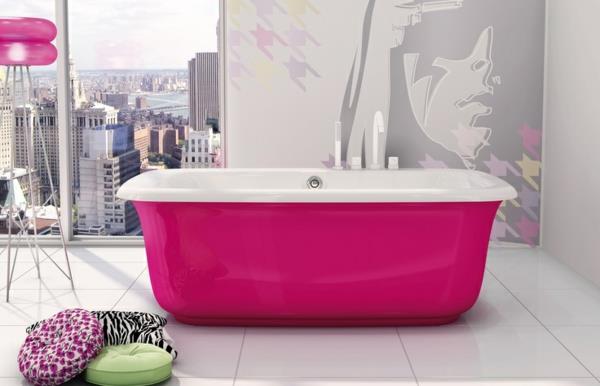 kylpyhuoneen värisuunnittelu vapaasti seisova kylpyamme vaaleanpunaisessa pop -art -ideassa valokuvataustakuva