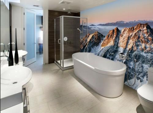 kylpyhuone sisustus vuoret näkymä tapetti tyylikäs