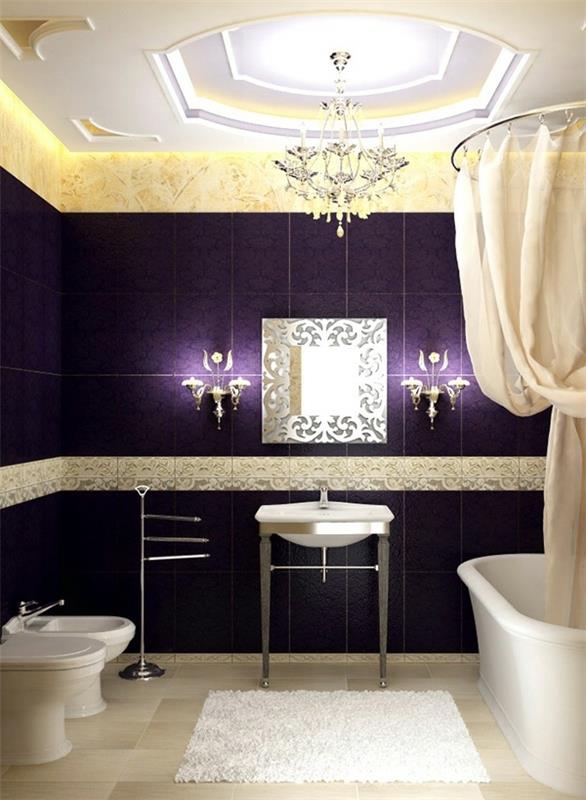 kylpyhuonekalusteet, joissa on kristallikruunut ja koristeelliset peilit
