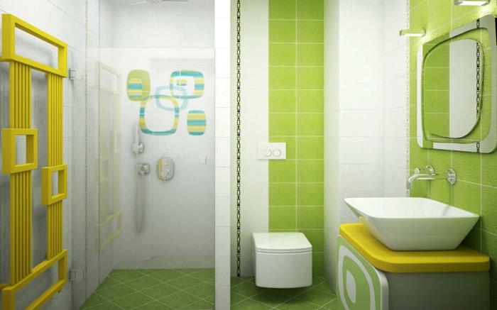 kylpy laatat värillinen vihreä keltainen aksentti kylpy ideoita