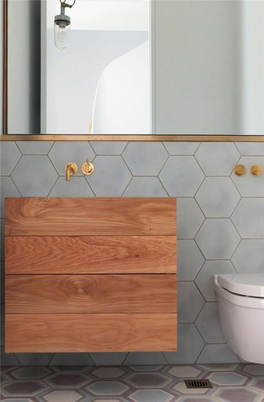 kylpyhuone laatta laatta suunnittelu kuusikulmio turhamaisuus kaappi seinäpeili