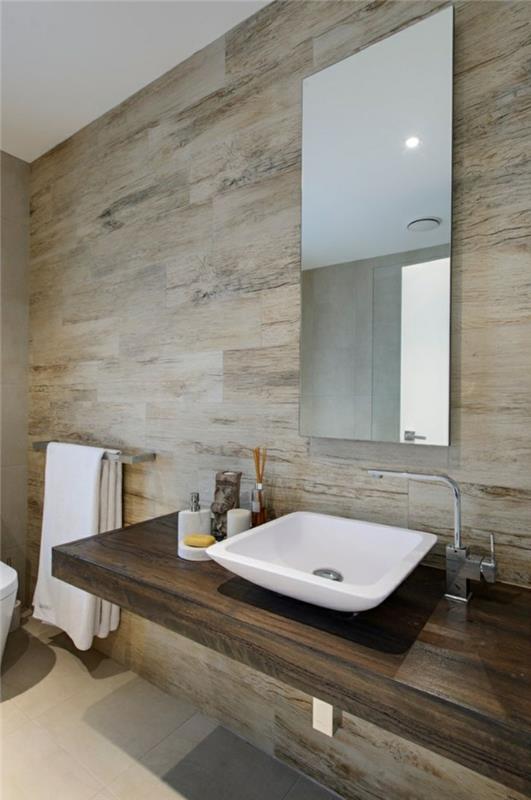 kylpyhuone laatat puu näyttää turhamaisuus kylpyhuone ideoita seinäpeili