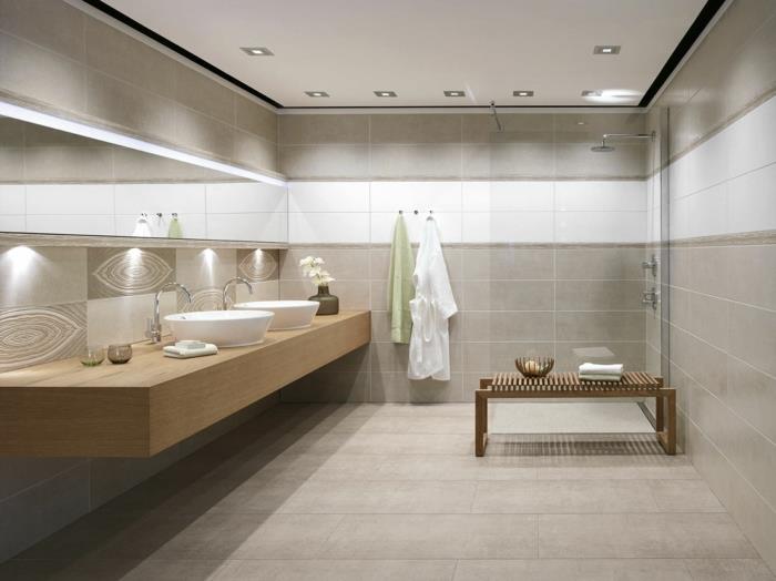 kylpyhuoneen laatat neutraalit sävyt kylpyhuoneen ideat kylpyhuoneen peilin sivupöydän valaistus