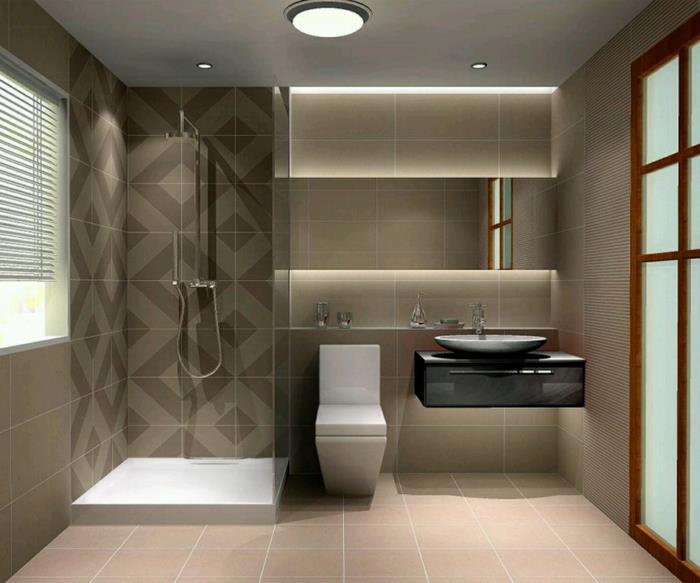 kylpyhuoneen laatat neutraaleissa sävyissä suunnittelevat pienen kylpyhuoneen